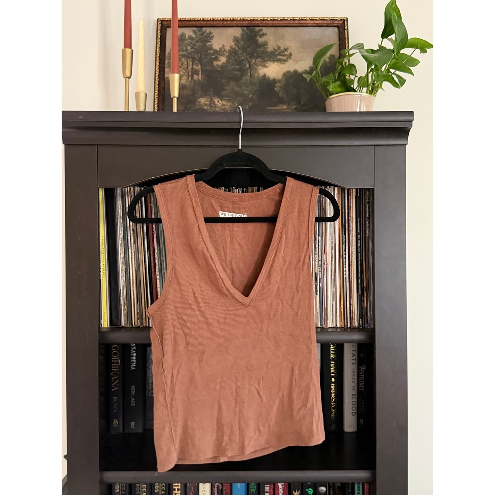 We The Free Ribbed Deep V-Neck Tank Top Medium Brown Casual Bohemian Earthy